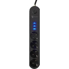 Nemere 4lü Siyah Anahtarlı 3 USB Li Akım Korumalı Topraklı Çocuk Korumalı Grup Priz 2 Metre