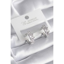 Youday Accessories Pirinç Gümüş Renk Kare Zirkon Taşlı Kadın Küpe