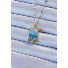 Youday Accessories 316L Çelik Zincir Altın Renk Mavi Mineli Ay Figür Tarot Kolye