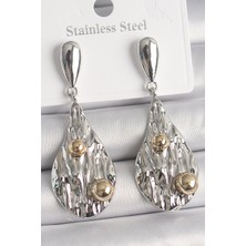 Youday Accessories Pirinç Gümüş Renk Sallantı Damla Model Gold Topçuk Detay Kadın Küpe