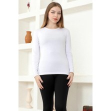 Nemere Rahat ve Şık Uzun Kollu Bisiklet Yaka Likralı Viskon Penye Body Beyaz