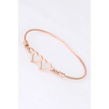 Youday Accessories Rose Çelik Çift Kalp Figürlü Erkek Kelepçe Bileklik