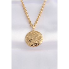 Youday Accessories 316L Çelik Zincir Altın Renk Oval Desenli Kolye