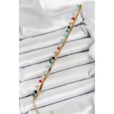 Youday Accessories 316L Çelik Gold Renk Kristal Karışık Renkli Taşlı 2'LI Kadın Bileklik