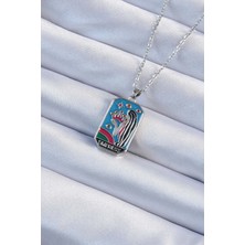 Youday Accessories 316L Çelik Zincir Gümüş Renk Taç ve Kız Figürlü Renkli Mineli Tarot Kolye