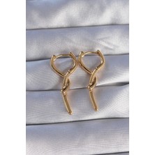 Youday Accessories Pirinç Gold Renk Sarmal Çubuk Tasarımlı Uzun Küpe