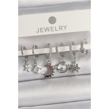 Youday Accessories Pirinç Gümüş Renk Zirkon Taşlı Gezgen Model Kadın Küpe Seti