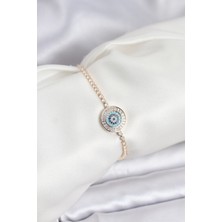 Youday Accessories Gold Renk Nazar Model Zirkon Taşlı Asansörlü Su Yolu Bileklik