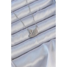 Youday Accessories 316L Çelik Zincir Gümüş Renk Zirkon Taşlı Kuğu Kolye