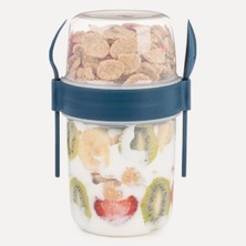 A&A 650 ml Kaşıklı Hazneli Meyveli Müsli Kabı Piknik Iş Yoğurt Süt Bardağı Kapaklı ve Kaşıklı