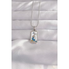 Youday Accessories 316L Çelik Gümüş Renk Beyaz Mineli Kız Figür Tarot Kolye