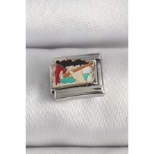 Ronanna 316L Çelik Gümüş Renk Renkli Palet Fırça Işlemeli Model Charm