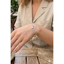 Youday Accessories Yonca Model Zirkon Taşlı Gümüş Renk Asansörlü Su Yolu Bileklik
