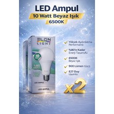 Nil Avm LED Ampul 10 Watt Beyaz Işık 6500K Yüksek Aydınlatma E27 Duy Enerji Tasarruflu 2 Adet