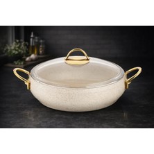 Lavonni  24 cm Basık Güveç Granit Tencere - Krem