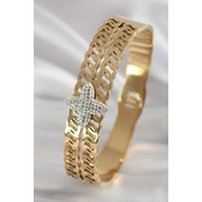 Nil Avm 316L Çelik Gold Renk Zirkon Taşlı Çiçek Model Kadın Kelepçe