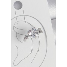 Youday Accessories Pirinç Gümüş Renk Zirkon Taşlı Yıldız Model Kadın Kıkırdak Küpe