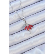 Youday Accessories 316L Çelik Zincir Gümüş Renk Kırmızı Etekli Zirkon Taşlı Balerin Kolye