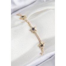 Youday Accessories Pirinç Zirkon Taşlı Yıldız Model Gold Renk Kadın Bileklik
