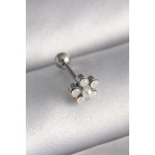 Youday Accessories 316L Çelik Gümüş Renk Zirkon Taşlı Çiçek Model Tragus Piercing