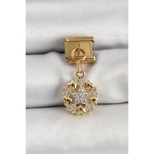 Ronanna 316L Çelik Sallantılı Zirkon Taşlı Kalp Detaylı Yıldz Model Gold Renk Charm