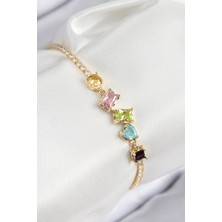 Youday Accessories Pirinç Renkli Zirkon Taşlı Geometrik Model Gold Renk Kadın Bileklik