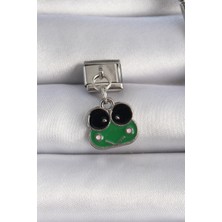 Youday Accessories 316L Çelik Gümüş Renk Sallantılı Yeşil Kurbağa Figür Charm