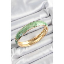 Ronanna Pirinç Mavi Yeşil Mineli Mermer Desen Model Gold Renk Kadın Kelepçe