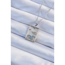 Youday Accessories 316L Çelik Zincir Gümüş Renk Zirkon Taşlı Ay Figürlü Tarot Kolye