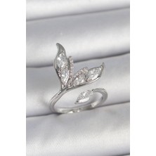 Youday Accessories Pirinç Gümüş Renk Zirkon Taşlı Balık Kuyruğu Model Ayarlanabilir Kadın Yüzük