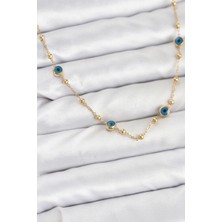 Youday Accessories 316L Çelik Gold Renk Nazarlı ve Topçuklu Model Kadın Kolye