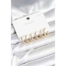 Youday Accessories Pirinç Gold Renk Kemik Halka Model 925 Ayar Gümüş Çivili Kadın Küpe Seti