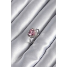 Youday Accessories Pirinç Gümüş Renk Pembe Zirkon Taş Kalp Charm Model Kadın Yüzük