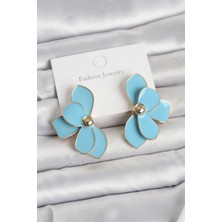 Youday Accessories Mavi Mineli Lotus Model Pirinç Kadın Küpe