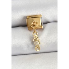 Nil Avm 316L Çelik Sallantılı Zirkon Taşlı Çiçek Model Gold Renk Charm
