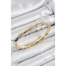 Youday Accessories Pirinç Zirkon Taşlı Kemik Model Gold Renk Vip Kadın Bileklik