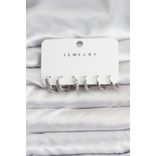 Youday Accessories Zirkon Taşlı Gümüş Renk Pirinç Kadın Küpe Seti