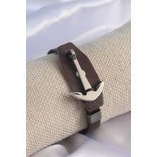 Youday Accessories Kahverengi Deri Model Gümüş Renk Çapa Figür Erkek Bileklik