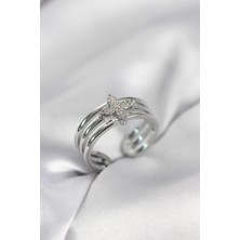 Youday Accessories Gümüş Renk Zirkon Taşlı Yonca Model Kadın Yüzük