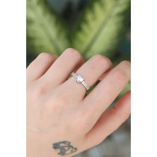 Youday Accessories Pirinç Gümüş Renk Ayarlanabilir Zirkon Taşlı Minimal Kalp Yüzük