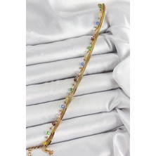 Youday Accessories 316L Çelik Gold Renk Karışık Renkli Kristal Taşlı Kadın Bileklik