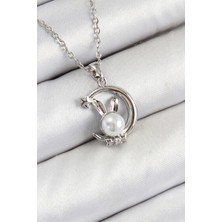 Youday Accessories 316L Çelik Inci Detaylı Hilal Tavşan Model Gümüş Renk Kadın Kolye