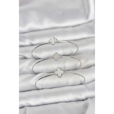 Youday Accessories Gümüş Renk Yonca Model Zirkon Taşlı 3'LÜ Kadın Bileklik Kombini