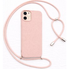 Coverzone iPhone 12/12 Pro ile Uyumlu Özel Üretim Ayarlanabilir Ipli Boyun Askılı Silikon Kılıf Kadife Iç Yapılı Viper Boyun Çapraz Taşıma Özellikli Asılabilen Ipli Telefon Kılıfı Kum Pembe