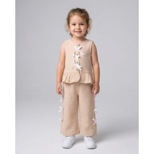 Ege Bebek Kız Çocuk Fiyonk Detaylı Pantolonlu 2-3-4-5-6 Yaş Yazlık Müslin 2'li Şık Bayramlık Takım
