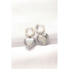 Youday Accessories 316L Çelik Gümüş Renk Bombeli Kalp Tasarımlı Küpe