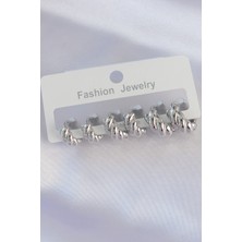 Youday Accessories Pirinç Gümüş Renk Minimal Tırtıklı Küpe Seti