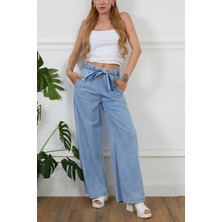 Kadın Rahat Kesim Beli Lastikli İnce Kot Pantolon