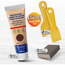 Badem10 (4'lü) Ahşap ve Duvar Tamir Seti Koyu Ceviz 200 gr Dolgu Macunu 2 Adet Plastik Spatula Kübik Zımpara