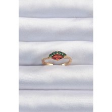 Youday Accessories Pirinç Altın Renk Renkli Zirkon Taşlı Ayarlanabilir Karpuz Model Yüzük